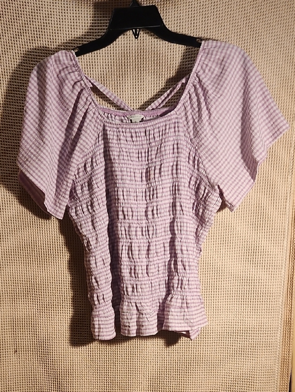 Cato Lavender Gingham Smocked Crop Top